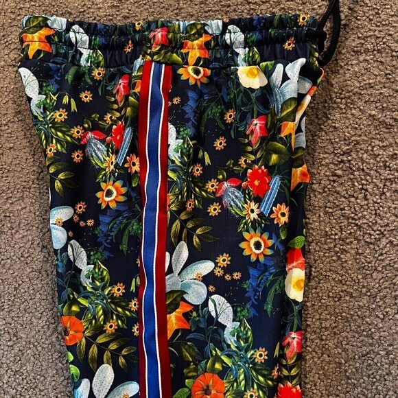 ZARA MAN  Floral Joggers with Blue & Red Racing Stripes GUCCI Style NWOT Men's M - Picture 8 of 11